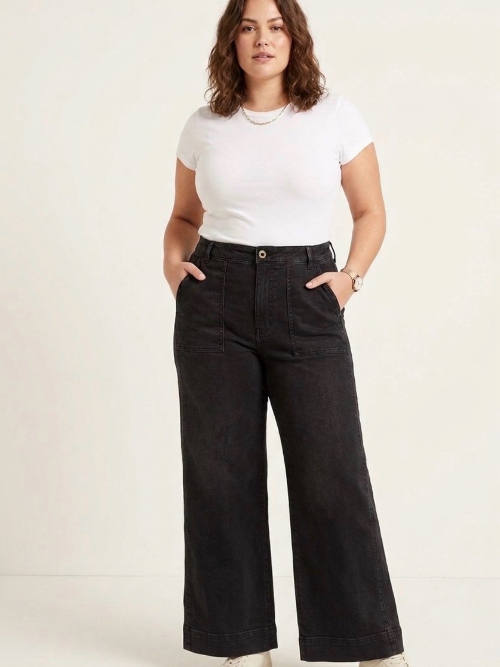 Maeve Anthropologie Colette Black Wide Leg High-Rise Jeans Sz32 NWT
